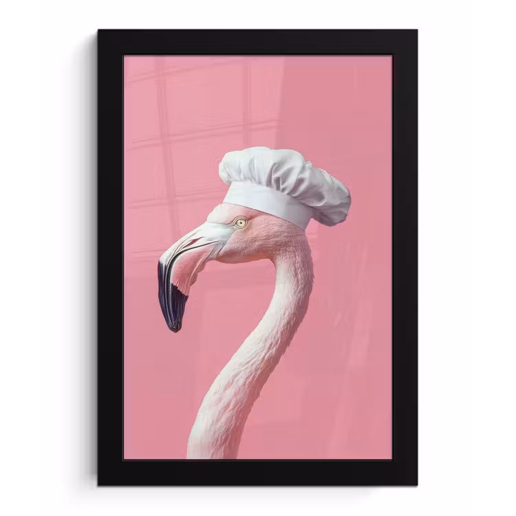 Flamingo - Roze - Koksmuts - Vogel fotolijst zwart zonder passe partout klein -3d