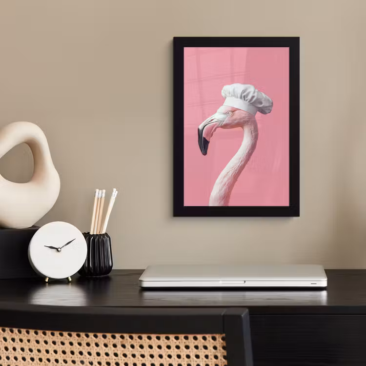Flamingo - Roze - Koksmuts - Vogel fotolijst zwart zonder passe partout klein -sfeer1