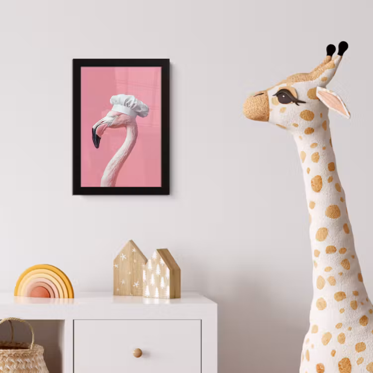 Flamingo - Roze - Koksmuts - Vogel fotolijst zwart zonder passe partout klein -usfeer4_kinderkamer