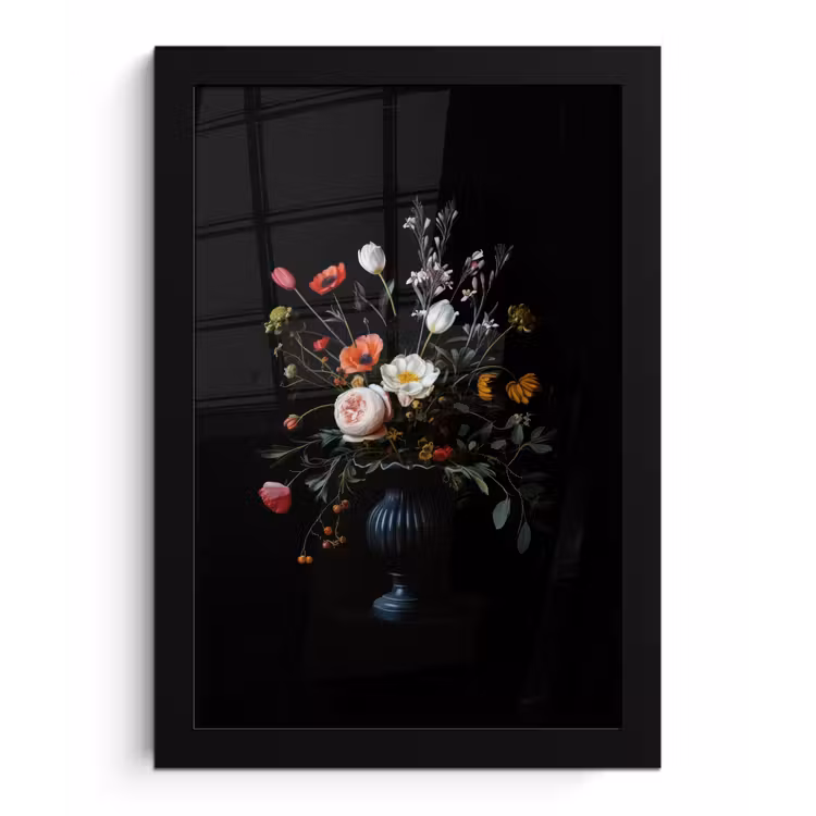 Bloemstuk - Vaas - Zwart fotolijst zwart zonder passe partout klein -3d