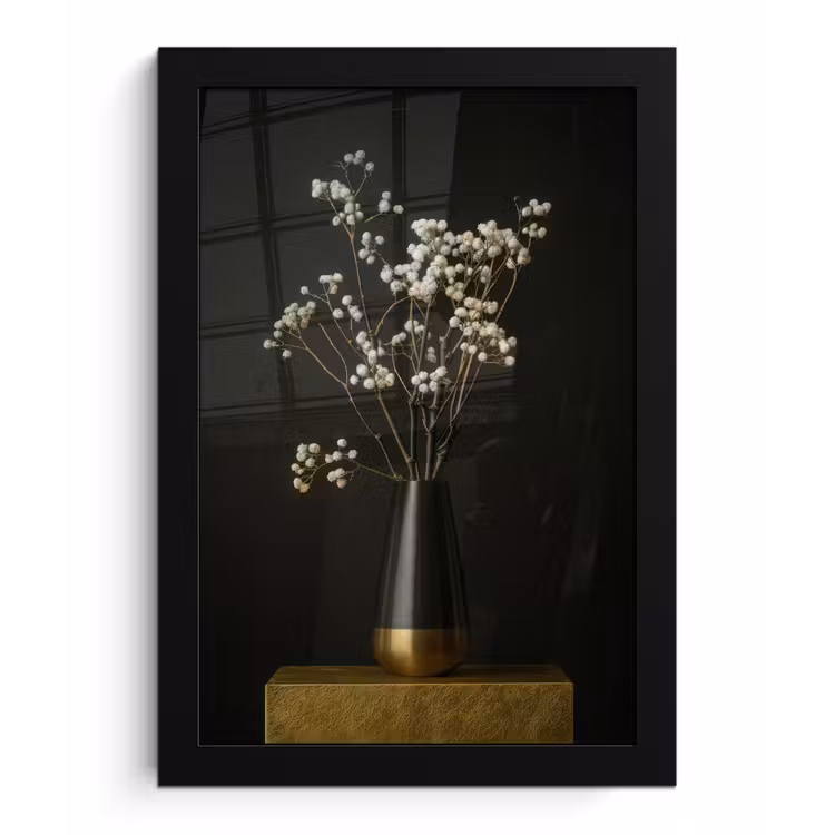 Bloembollen - Wit - Vaas - Minimalistisch fotolijst zwart zonder passe partout klein -3d
