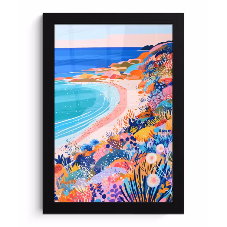 Bloemenweide - Zee - Zomers fotolijst zwart zonder passe partout klein -3d