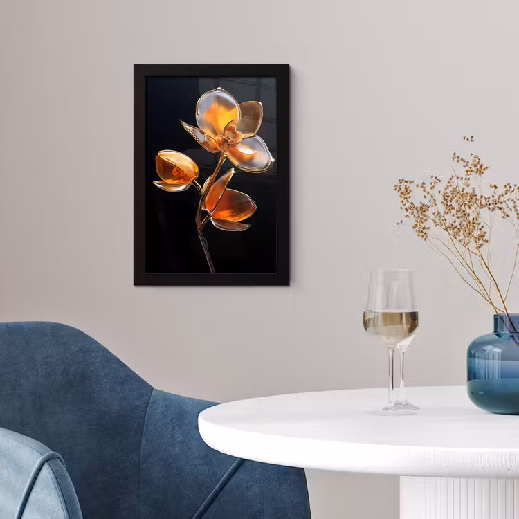 Bloem - Orchidee - Oranje fotolijst zwart zonder passe partout klein -sfeer4