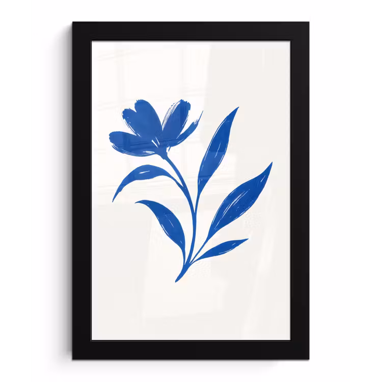 Bloem - Blaadjes - Minimalistisch - Blauw fotolijst zwart zonder passe partout klein -3d