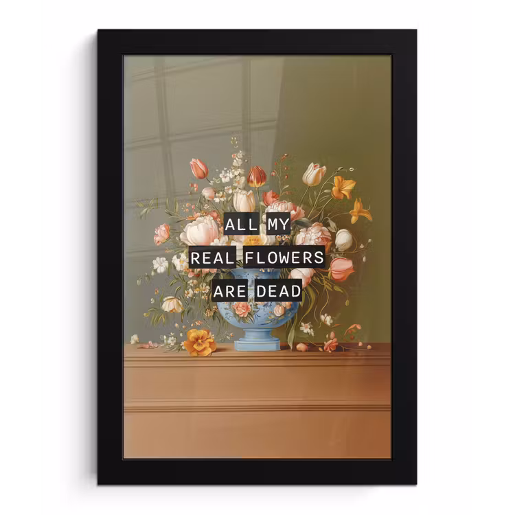 Bloem - Quote - Vintage - Art fotolijst zwart zonder passe partout klein -3d