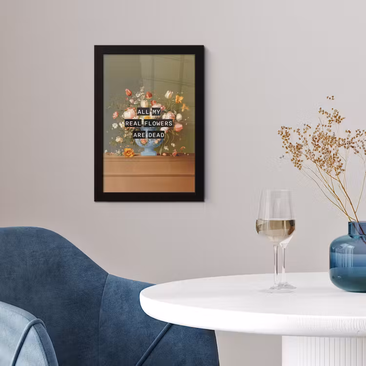 Bloem - Quote - Vintage - Art fotolijst zwart zonder passe partout klein -sfeer4