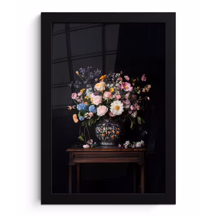 Bloemenvaas - Hout - Bloemen - Boeket fotolijst zwart zonder passe partout klein -3d