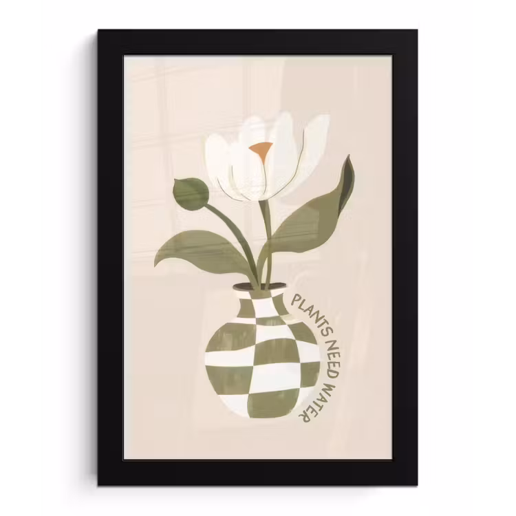 Bloem - Wit - Vaas - Quote fotolijst zwart zonder passe partout klein -3d