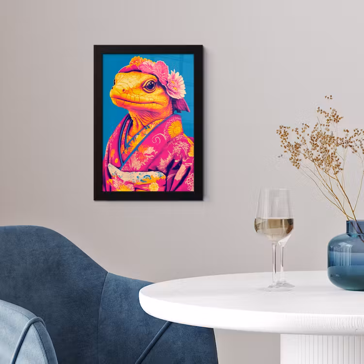 Bloemenkrans - Hagedis - Kimono - Paars fotolijst zwart zonder passe partout klein -sfeer4