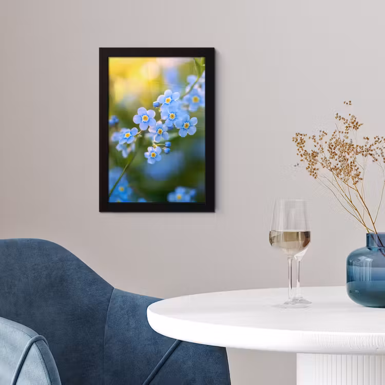 Bloemetjes - Blauw - Vergeet mij nietjes fotolijst zwart zonder passe partout klein -sfeer4