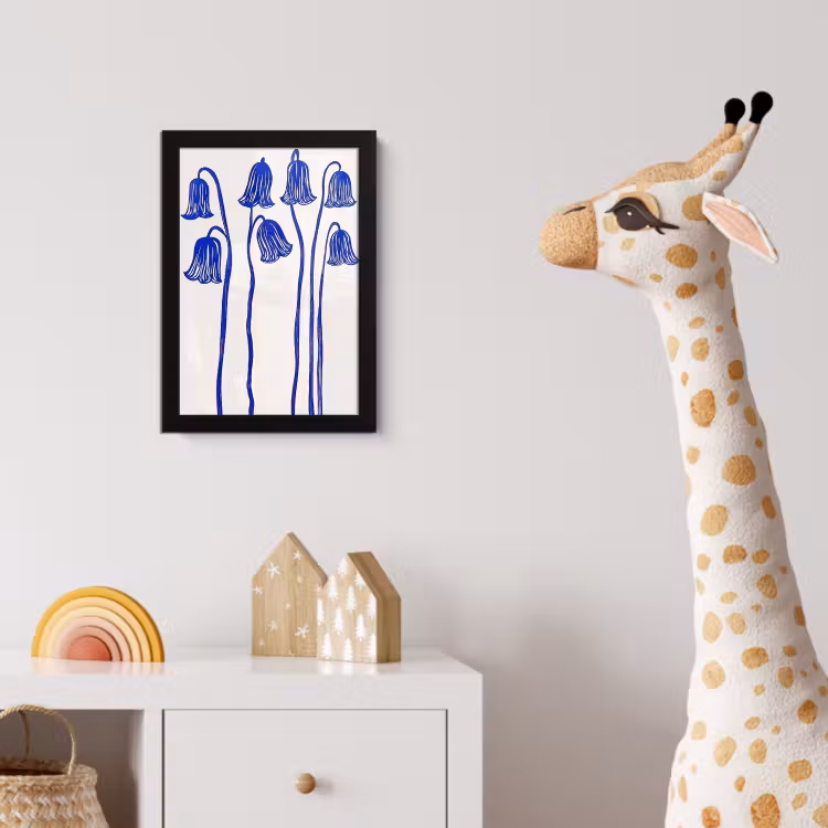 Bloemen - Blauw - Lijnen - Bloemblaadjes fotolijst zwart zonder passe partout klein -usfeer4_kinderkamer