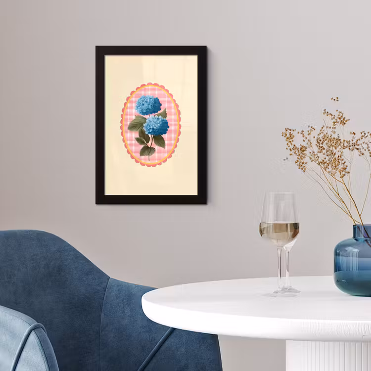 Bloemen - Blauw - Lijst - Bladeren fotolijst zwart zonder passe partout klein -sfeer4