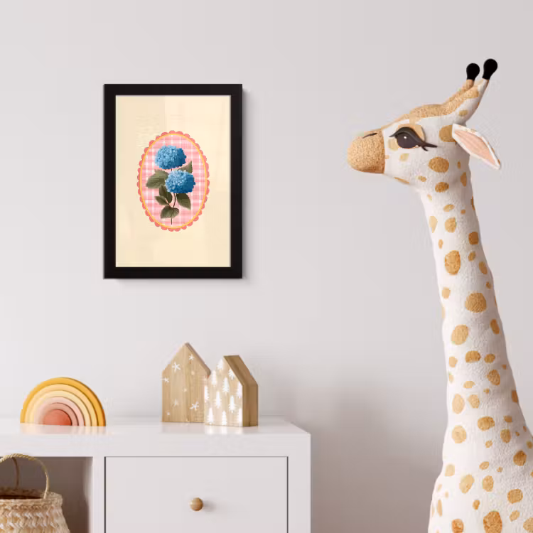 Bloemen - Blauw - Lijst - Bladeren fotolijst zwart zonder passe partout klein -usfeer4_kinderkamer