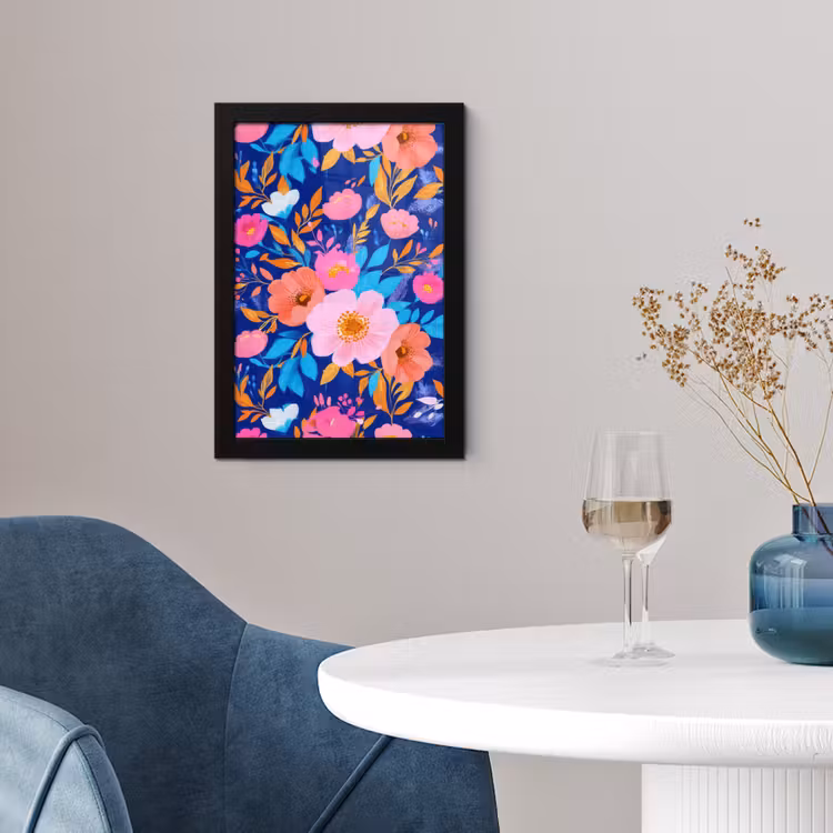 Bloemen - Blauw - Roze fotolijst zwart zonder passe partout klein -sfeer4
