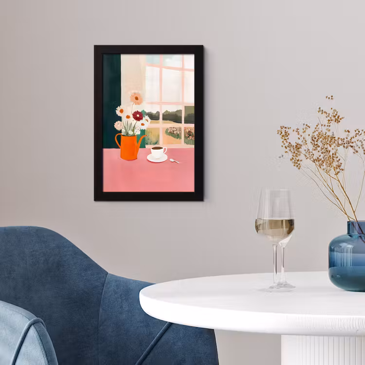 Bloemen - Koffie - Raam fotolijst zwart zonder passe partout klein -sfeer4