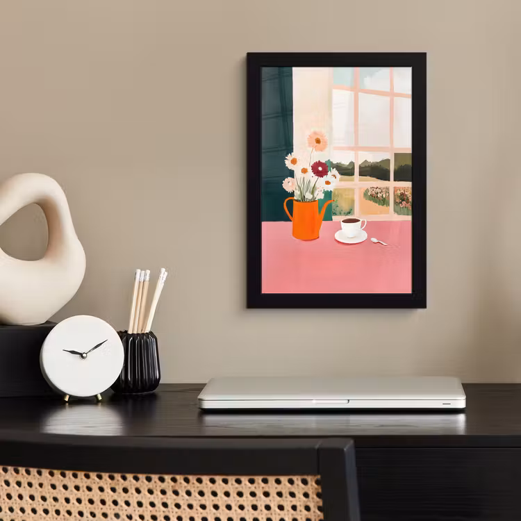 Bloemen - Koffie - Raam fotolijst zwart zonder passe partout klein -sfeer1