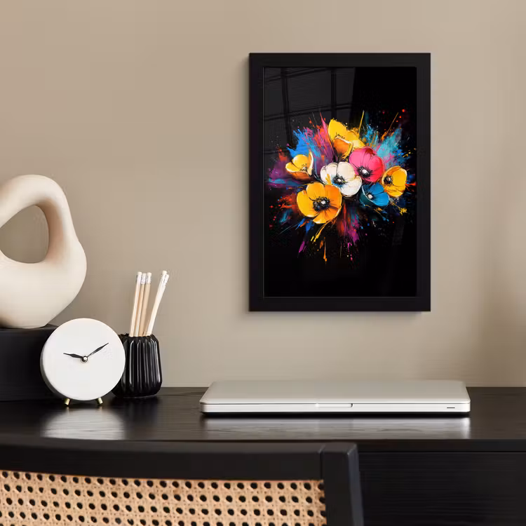 Bloemen - Kleurrijk - Graffiti - Modern - Boeket fotolijst zwart zonder passe partout klein -sfeer1