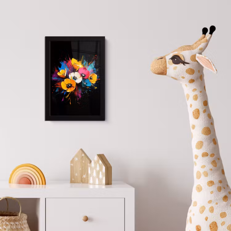 Bloemen - Kleurrijk - Graffiti - Modern - Boeket fotolijst zwart zonder passe partout klein -usfeer4_kinderkamer