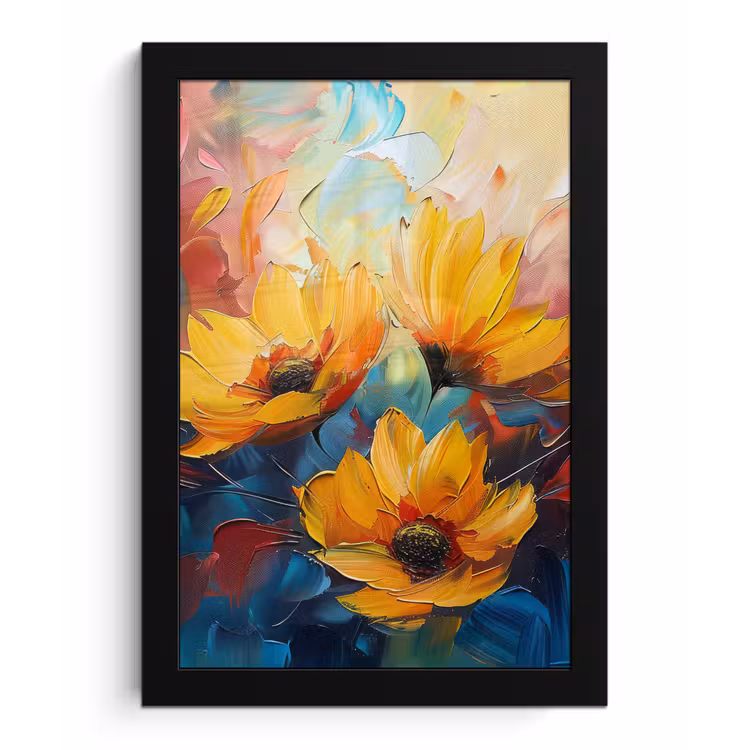 Bloemen - Dahlia - Kunst - Oranje - Watercolor fotolijst zwart zonder passe partout klein -3d