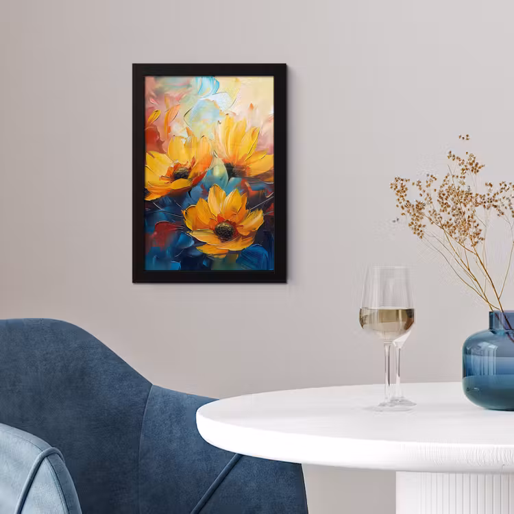 Bloemen - Dahlia - Kunst - Oranje - Watercolor fotolijst zwart zonder passe partout klein -sfeer4