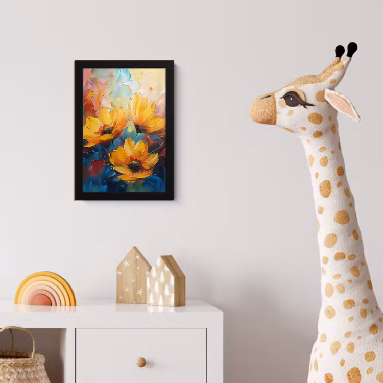 Bloemen - Dahlia - Kunst - Oranje - Watercolor fotolijst zwart zonder passe partout klein -usfeer4_kinderkamer