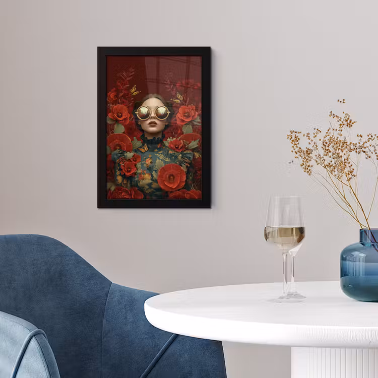 Bloemen - Dieprood - Zonnebril - Vrouw fotolijst zwart zonder passe partout klein -sfeer4