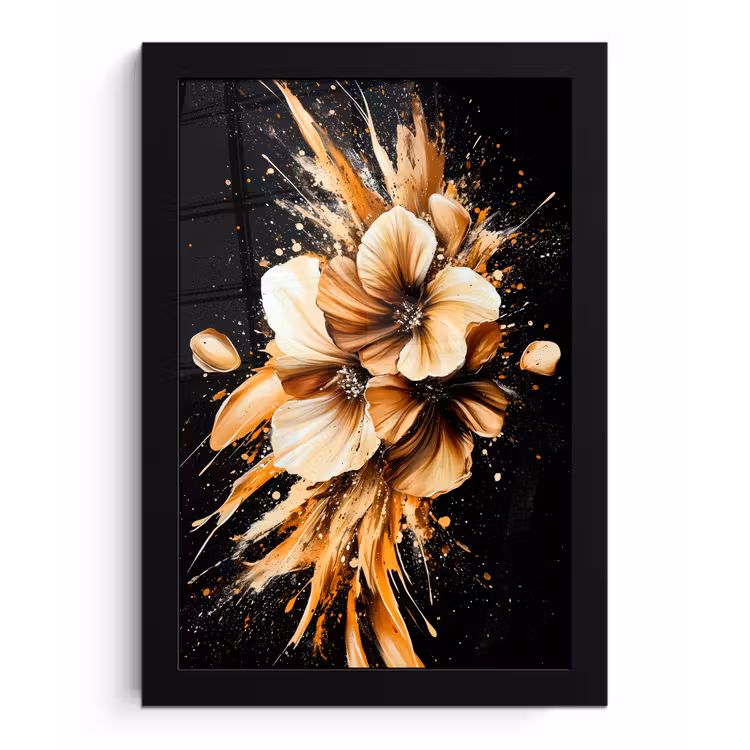 Bloemen - Goud - Graffiti - Zwart - Abstract fotolijst zwart zonder passe partout klein -3d