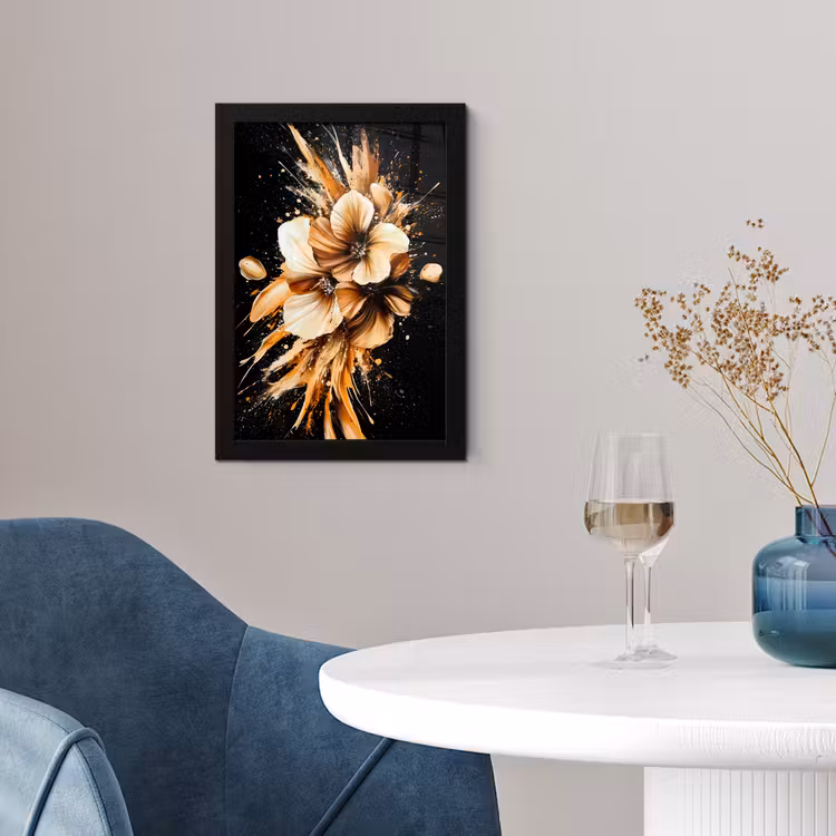 Bloemen - Goud - Graffiti - Zwart - Abstract fotolijst zwart zonder passe partout klein -sfeer4