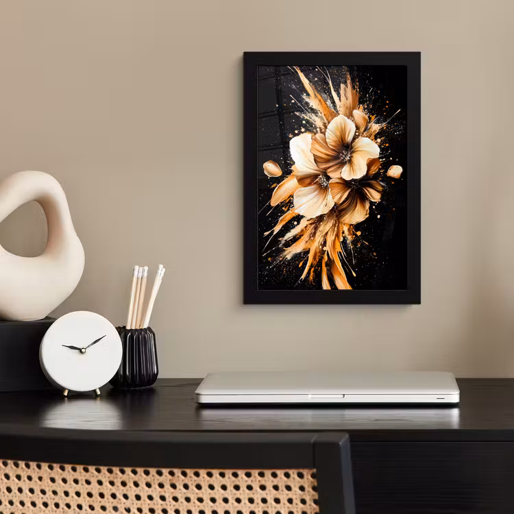 Bloemen - Goud - Graffiti - Zwart - Abstract fotolijst zwart zonder passe partout klein -sfeer1