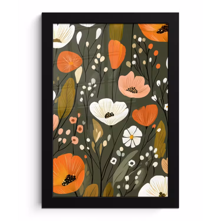 Bloemen - Illustratie - Groen fotolijst zwart zonder passe partout klein -3d