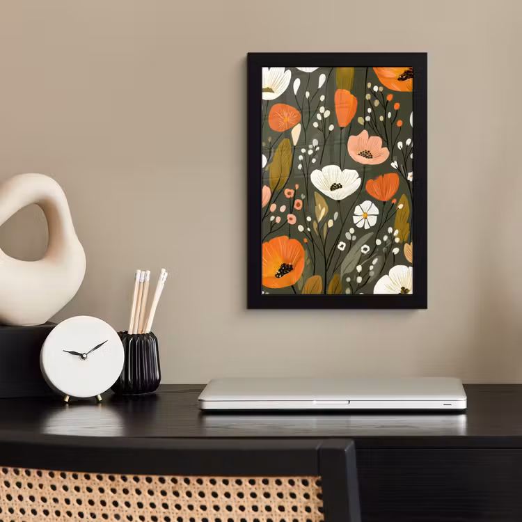 Bloemen - Illustratie - Groen fotolijst zwart zonder passe partout klein -sfeer1