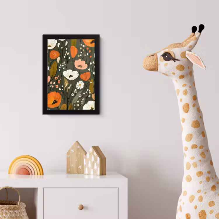 Bloemen - Illustratie - Groen fotolijst zwart zonder passe partout klein -usfeer4_kinderkamer