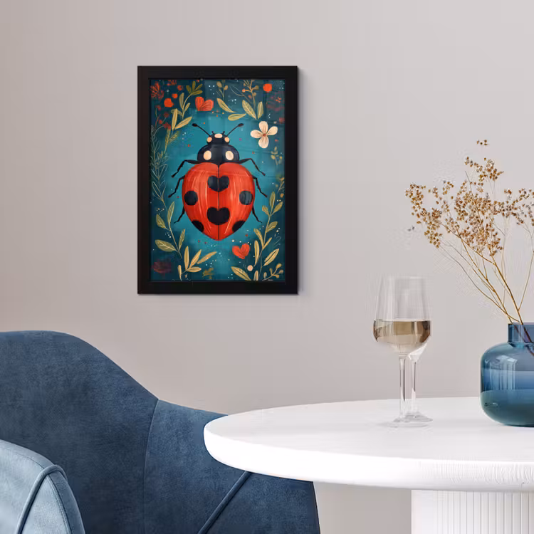 Bloemen - Lieveheersbeestje - Hartje - Rood fotolijst zwart zonder passe partout klein -sfeer4