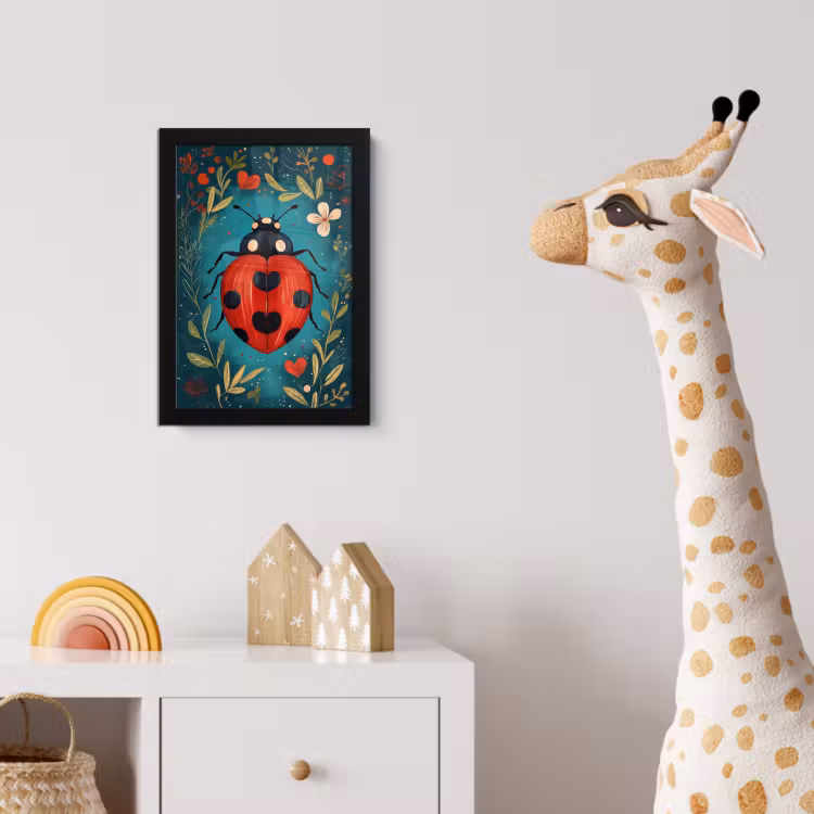 Bloemen - Lieveheersbeestje - Hartje - Rood fotolijst zwart zonder passe partout klein -usfeer4_kinderkamer