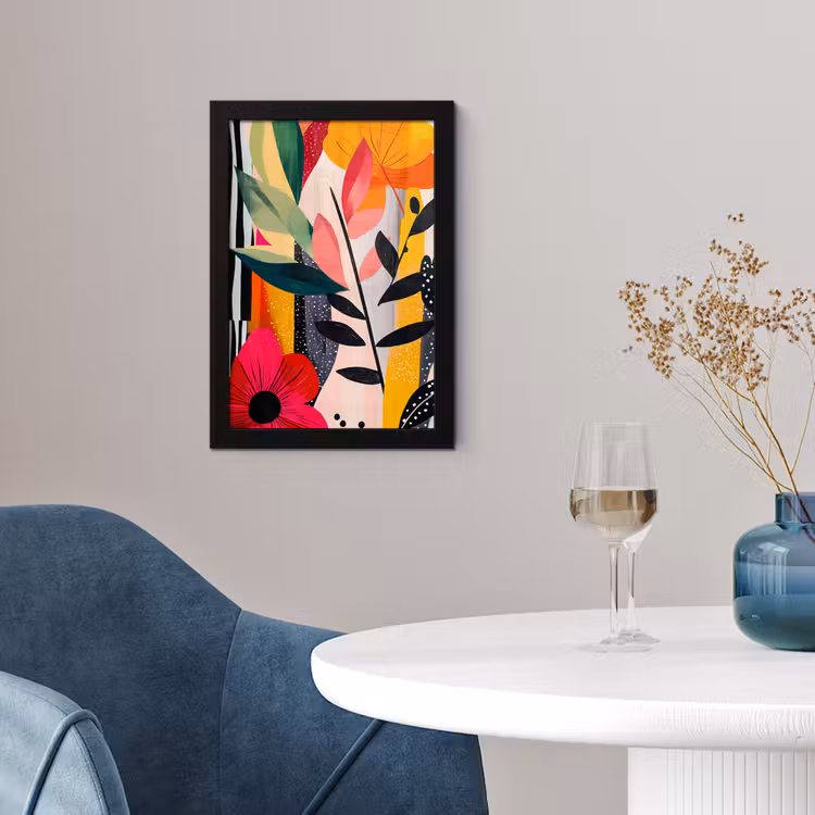 Bloemen - Bladeren - Abstract - Kleurrijk fotolijst zwart zonder passe partout klein -sfeer4