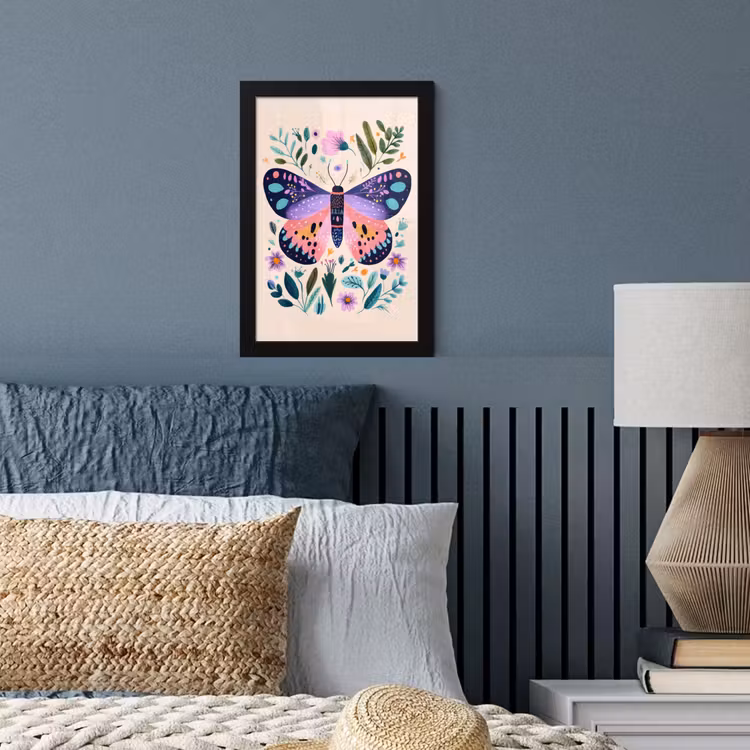 Bloemen - Bladeren - Vlinder - Kleurrijk fotolijst zwart zonder passe partout klein -sfeer3