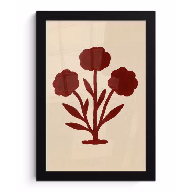 Bloemen - Bladeren - Rood - Minimalistisch fotolijst zwart zonder passe partout klein -3d