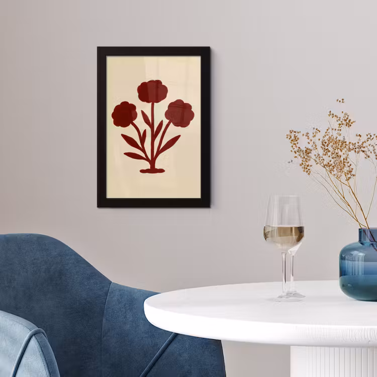 Bloemen - Bladeren - Rood - Minimalistisch fotolijst zwart zonder passe partout klein -sfeer4