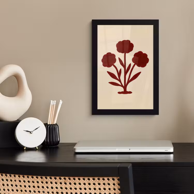 Bloemen - Bladeren - Rood - Minimalistisch fotolijst zwart zonder passe partout klein -sfeer1