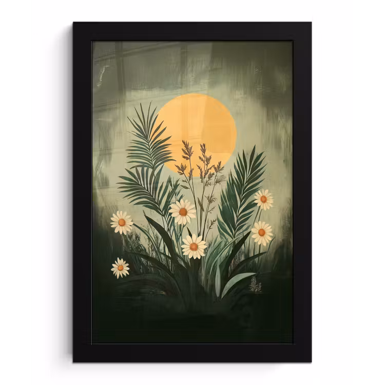 Bloemen - Bladeren - Zon - Groen fotolijst zwart zonder passe partout klein -3d