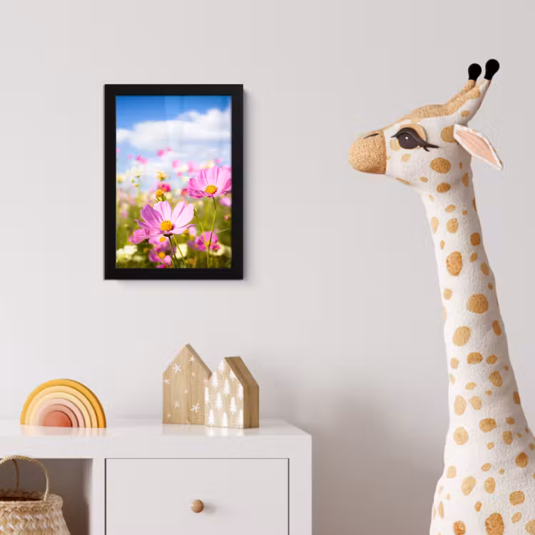 Bloemen - Wei - Paars - Gras - Wit - Wolken - Blauw fotolijst zwart zonder passe partout klein -usfeer4_kinderkamer