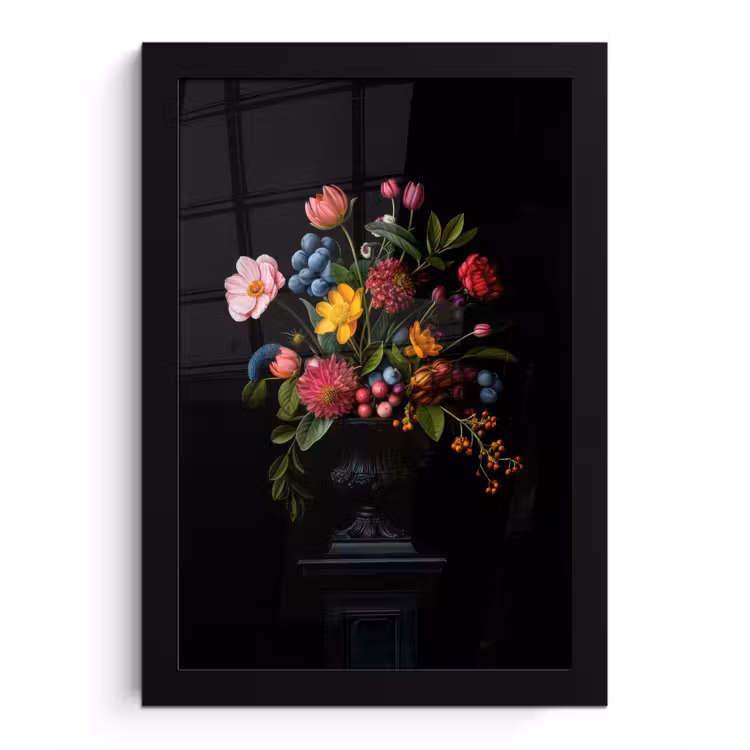 Bloemen - Vrolijk - Vaas fotolijst zwart zonder passe partout klein -3d