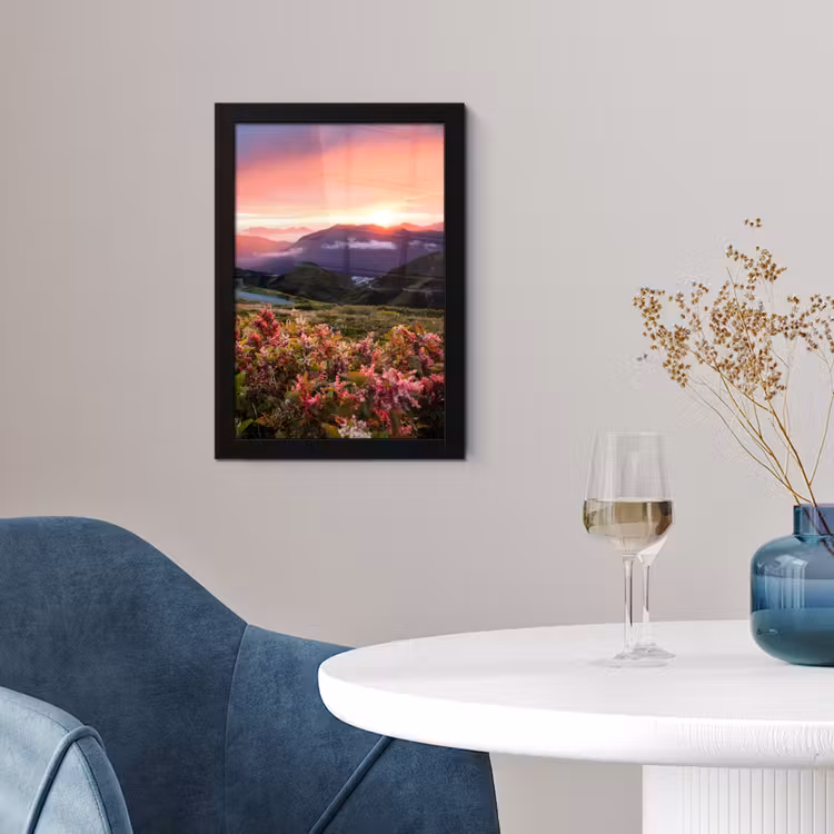 Bloemen - Bergen - Landschap - Nacht - Lucht - Roze fotolijst zwart zonder passe partout klein -sfeer4