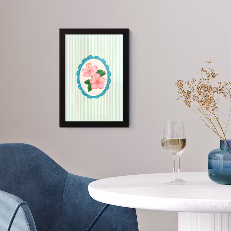 Bloemen - Ovaal - Strepen - Groen fotolijst zwart zonder passe partout klein -sfeer4