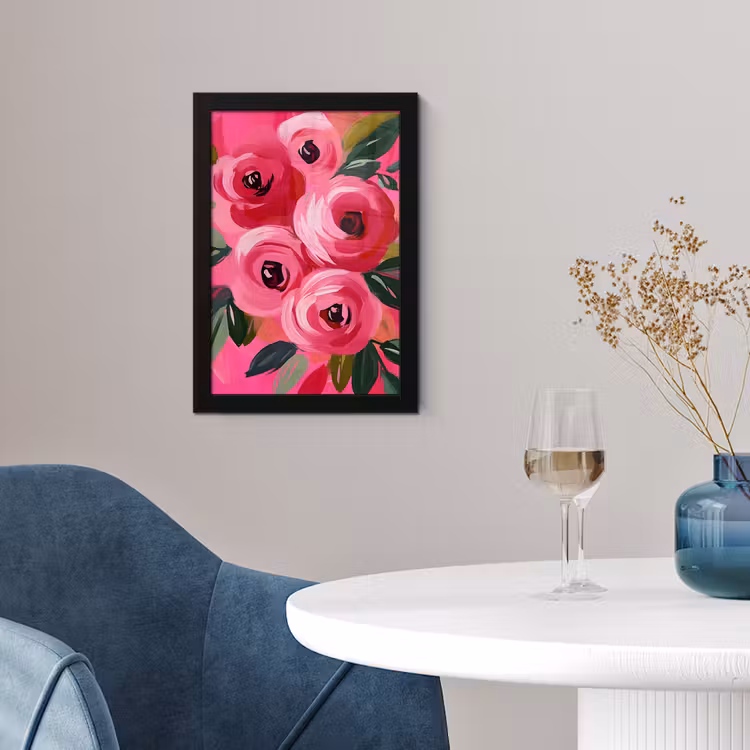 Bloemen - Verf - Roze fotolijst zwart zonder passe partout klein -sfeer4