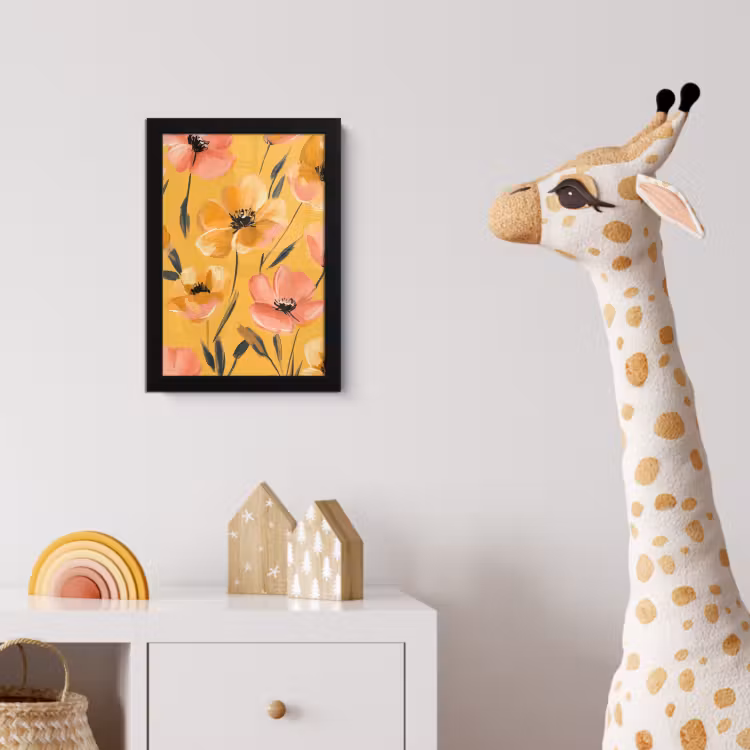 Bloemen - Geschilderd - Geel fotolijst zwart zonder passe partout klein -usfeer4_kinderkamer