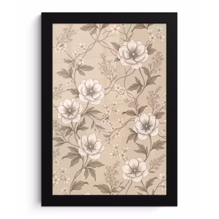 Bloemen - Patroon - Beige fotolijst zwart zonder passe partout klein -3d