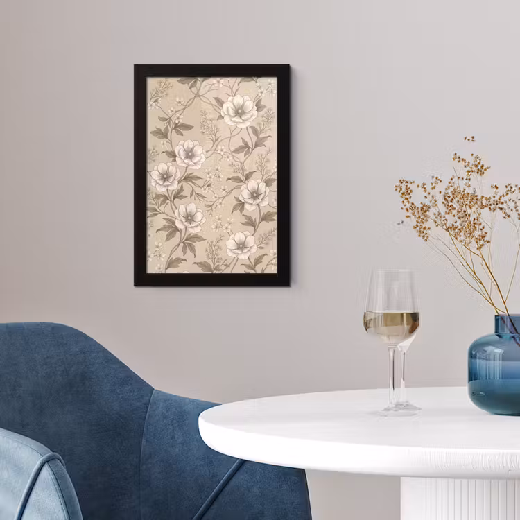 Bloemen - Patroon - Beige fotolijst zwart zonder passe partout klein -sfeer4