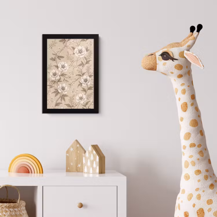 Bloemen - Patroon - Beige fotolijst zwart zonder passe partout klein -usfeer4_kinderkamer