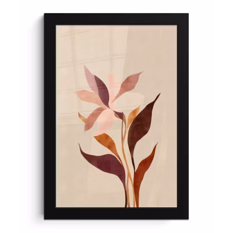 Bloemen - Blaadjes - Minimalistisch - Roze fotolijst zwart zonder passe partout klein -3d
